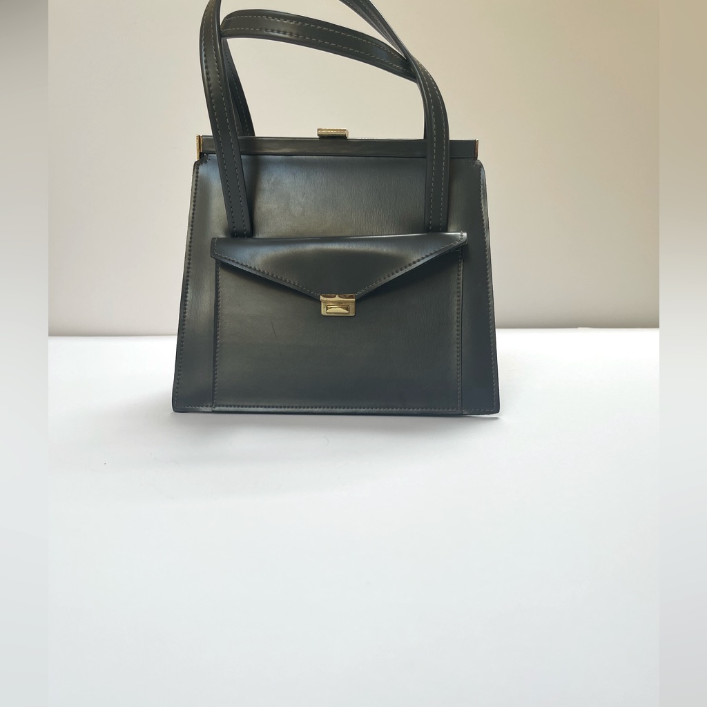 Rare Gray Vintage 1960s1970s Leather Handbag